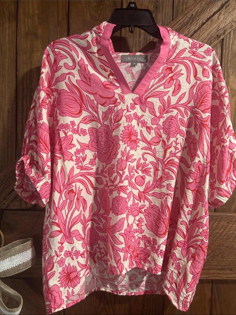 Pink Floral V-Neck Tunic Top